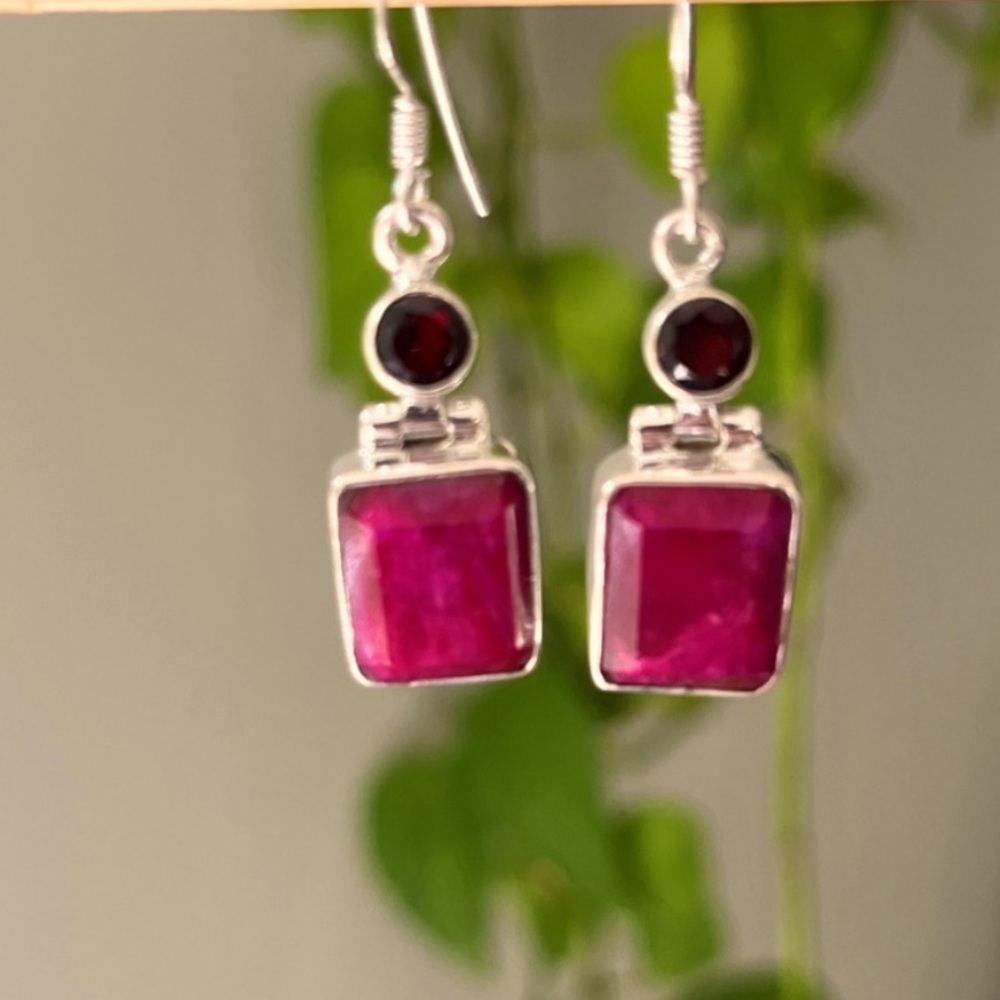Sterling  Silver and Royal Ruby and Garnet Earrings